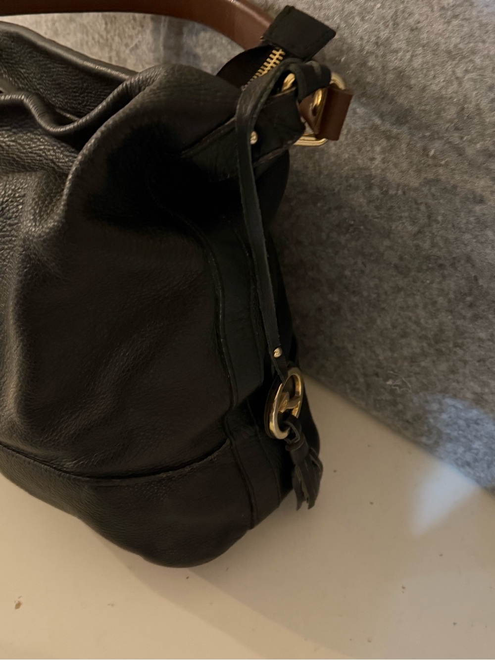 Varrlale Genuine Leather Black Hobo Shoulder Bag Brown Braided Handle - Picture 6 of 9